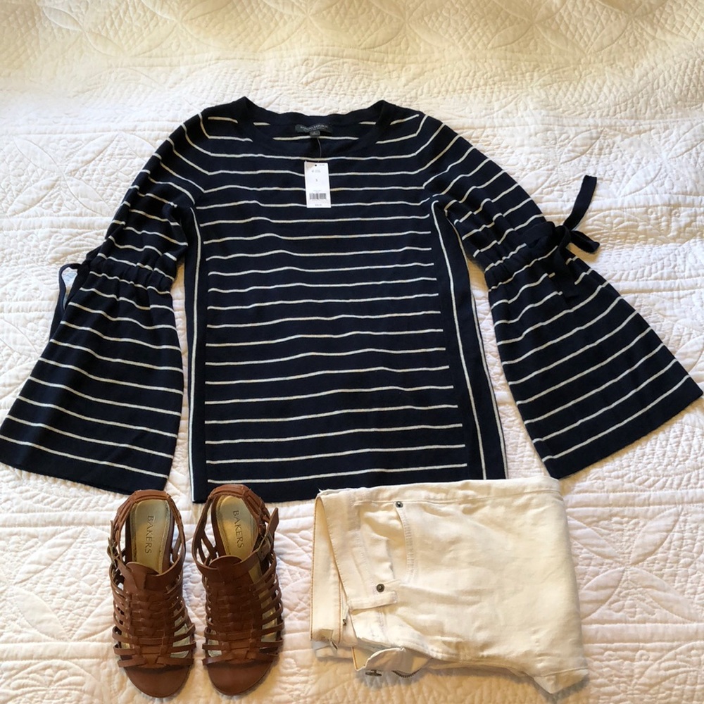 Bell Sleeve Navy/White Striped Sweater
